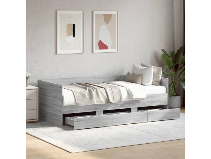 furnicato Bettgestell Tagesbett mit Schubladen ohne Matratze Grau Sonoma 100x200 cm, grau, 100 x 200 cm, Grau Sonoma von OTTO