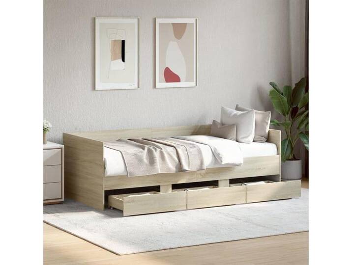 furnicato Bettgestell Tagesbett mit Schubladen ohne Matratze Sonoma-Eiche 100x200 cm, braun, 100 x 200 cm, Sonoma Eiche von OTTO
