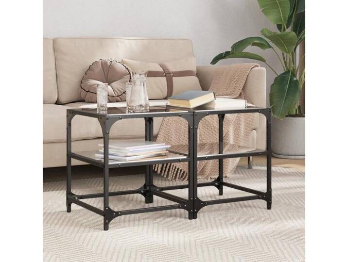 furnicato Couchtisch Couchtische mit Glasplatten 2 Stk. Schwarz 40x40x45 cm Stahl (1-St), schwarz, 40 x 40 x 45 cm von OTTO