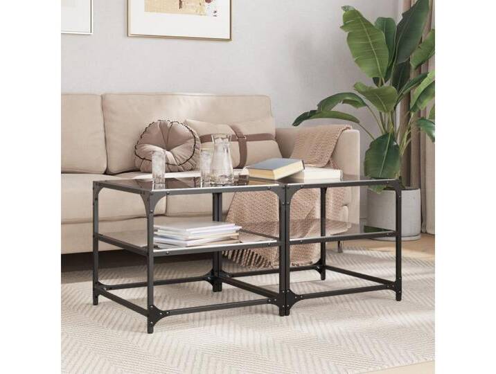 furnicato Couchtisch Couchtische mit Glasplatten 2 Stk. Schwarz 50x50x45 cm Stahl (1-St), schwarz, 50 x 50 x 45 cm von OTTO