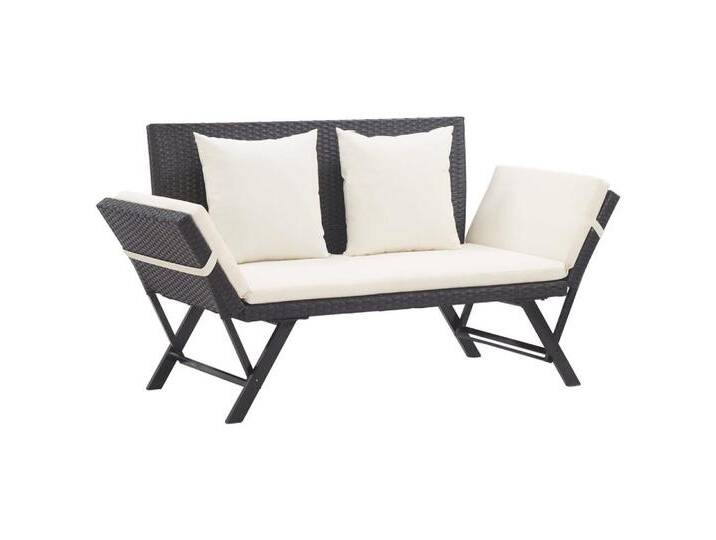 furnicato Gartenbank mit Auflagen 176 cm Schwarz Poly Rattan (Gartenmöbel, 1-St., 1 x Tagesbett/Gartenbank, 1 x Sitzpolster, 2 x Kissen), schwarz von OTTO