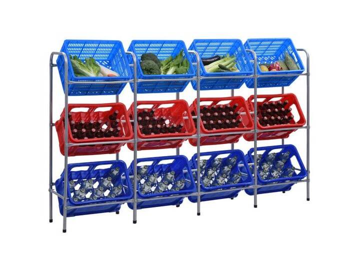 furnicato Kastenständer Kistenregal für 12 Kisten Silbern 190x33x116 cm Stahl, 1-tlg., silberfarben, 190 x 33 x 116 cm von OTTO