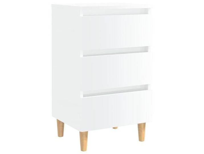 furnicato Nachttisch mit Massivholz-Beinen Hochglanz-Weiß 40x35x69 cm (1-St), weiß von OTTO