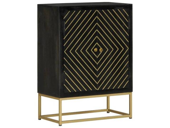 furnicato Sideboard mit 2 Türen Schwarz Gold 55x30x75 cm Massivholz Mango (1 St), schwarz von OTTO