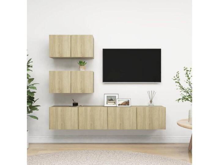 furnicato TV-Schrank 4-tlg. TV-Schrank-Set Sonoma-Eiche Holzwerkstoff (1-St), braun, Braun von OTTO