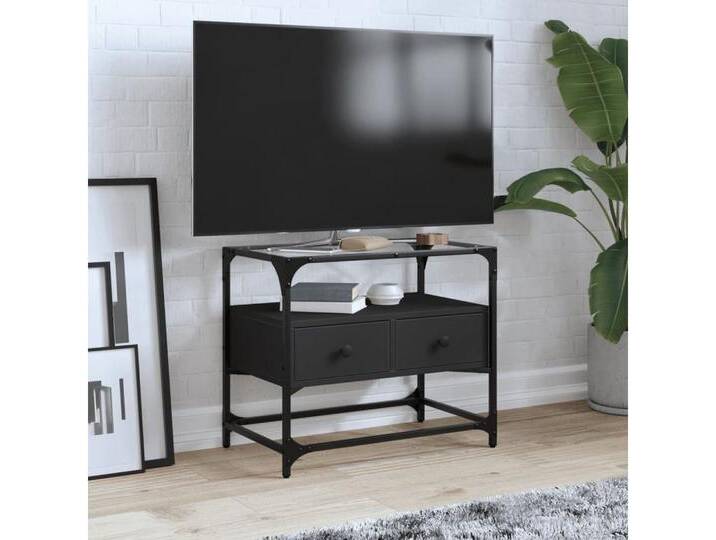 furnicato TV-Schrank mit Glasplatte Schwarz 60x35x51 cm Holzwerkstoff (1-St), schwarz, Schwarz von OTTO
