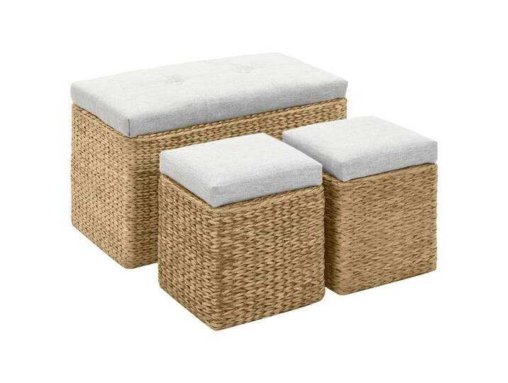 furnicato Truhenbank Sitzbank mit 2 Ottomanen Seegras Grau (1-St), grau von OTTO