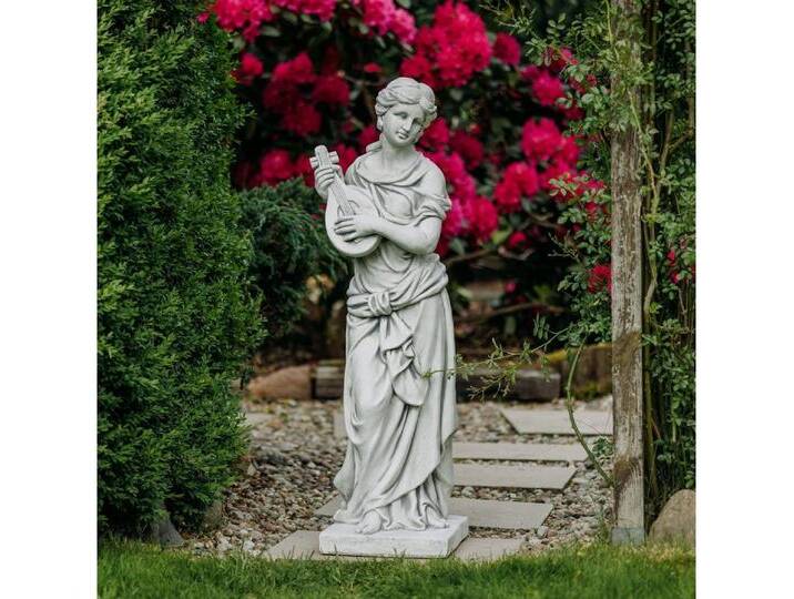 gartendekoparadies.de Gartenfigur Statue der Euterpe mit Mandoline, H. 117 cm, 98 kg, Frostsicher, grau von OTTO