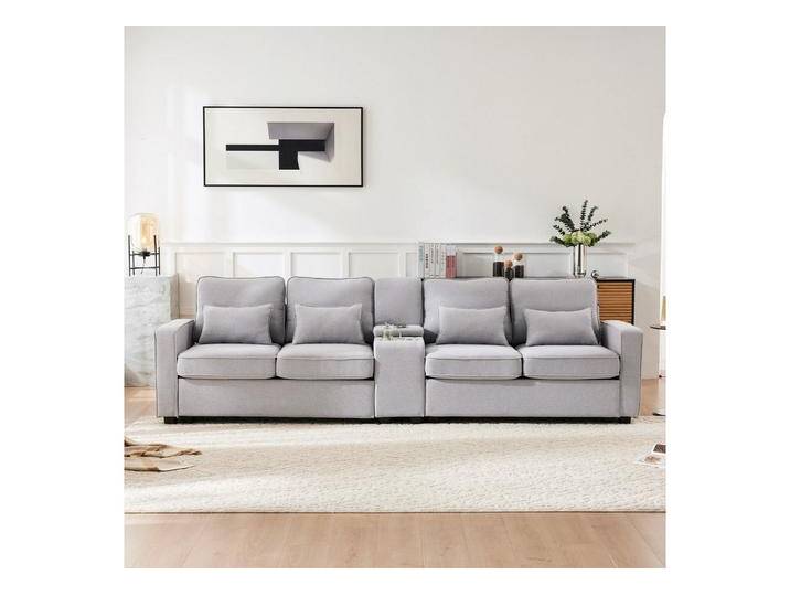 i@home 4-Sitzer 4-Sitzer-Sofa aus Leinenstoff,2 Getränkehaltern,2 USB-Anschlüssen, zum Aufladen mit Kabel,mit Armlehnentaschen und 4 Kissen, einfaches Sofa, hohe Rückenlehnen von OTTO
