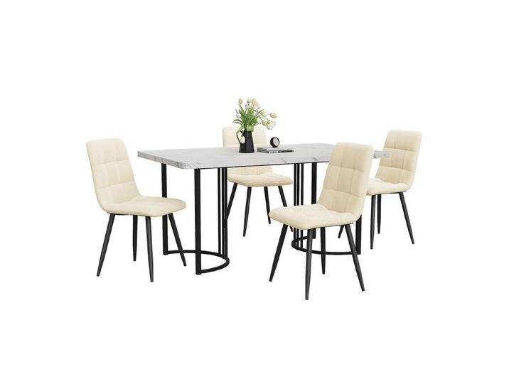 i@home Essgruppe Moderner Küchentisch Set, (5-tlg), Esstisch mit 4 Stühlen, (Die tatsächliche maximale Tragfähigkeit der Tabelle ist 75kg), 140×80cm Küchentisch, Beige Samt Esszimmerstühle von OTTO