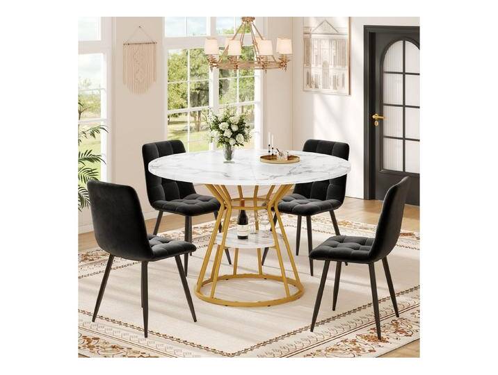 i@home Essgruppe Tischset (5-teilig), runder Esstisch, 100 x100x76 cm (inkl.4 Stühle), schwarz, Gold + MDF + Metall von OTTO