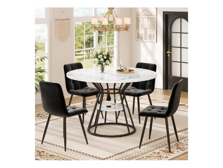 i@home Essgruppe Tischset (5-teilig), runder Esstisch, 100 x100x76 cm (inkl.4 Stühle), schwarz, Schwarz + MDF + Metall von OTTO
