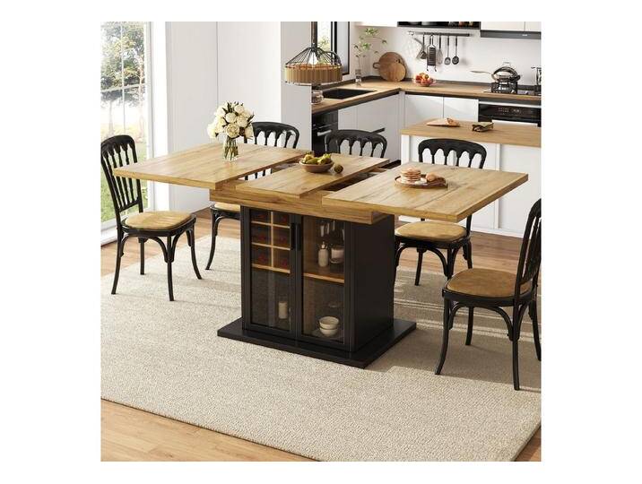 i@home Esstisch Ausziehbarer Küchetisch (1 Tisch), Ausziehbarer Tisch mit Weinregal, Braune Glastür,(110-140×80cm), schwarz von OTTO