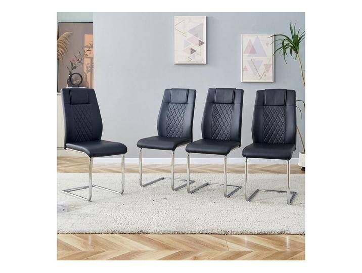 i@home Esszimmerstuhl PU-Ledersessel (4er Set)-Diamantsteppung & silberne Metallbeine (Esszimmerstühle im nordischen Design mit rutschfesten Füßen), Ergonomische Rückenlehne wasserfestes PU-Leder - in 20 Min. montierbar von OTTO