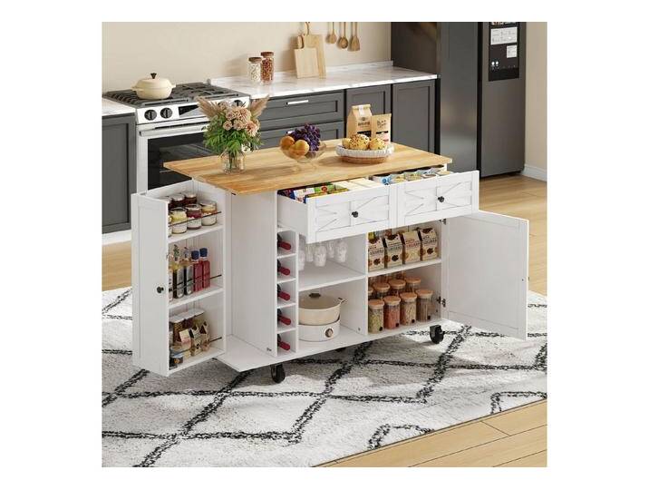 i@home Kücheninsel mit klappbarer Arbeitsplatte, ausgestattet mit 5 verriegelbaren Rollen, (Türregal, Weinregal und Glashalter,120 x 45(70) x 89 cm) von OTTO