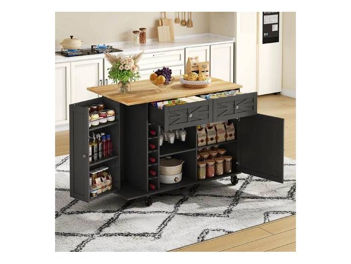 i@home Kücheninsel mit klappbarer Arbeitsplatte, ausgestattet mit 5 verriegelbaren Rollen, (Türregal, Weinregal und Glashalter,120 x 45(70) x 89 cm) von OTTO