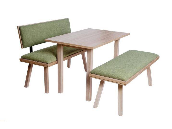 kundler home Eckbankgruppe 'Die Zeitlose' für Esszimmer oder Küche, 4-Fuß-Tisch, Füße Massivholz, (3-er Set), bestehend aus 1 Sitzbank mit Lehne, 1 Sitzbank, 1 Esstisch von OTTO