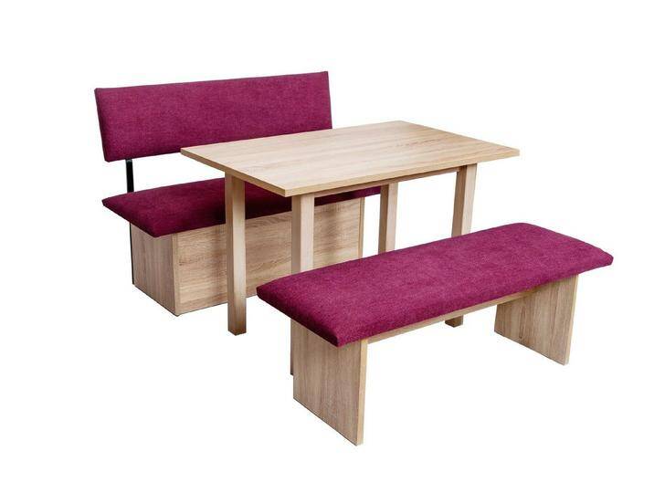 kundler home Essgruppe Sitzbank mit Truhe, Bank gepolstert, L125cm, 4-Fuß-Tisch Set 3-tlg., rot von OTTO