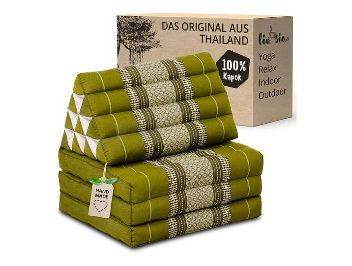 livasia Sitzsack Thaikissen 3Auflagen (Classic) vegan und handgefertigt, 175x50x8cm, Kapok, grün, Grün von OTTO