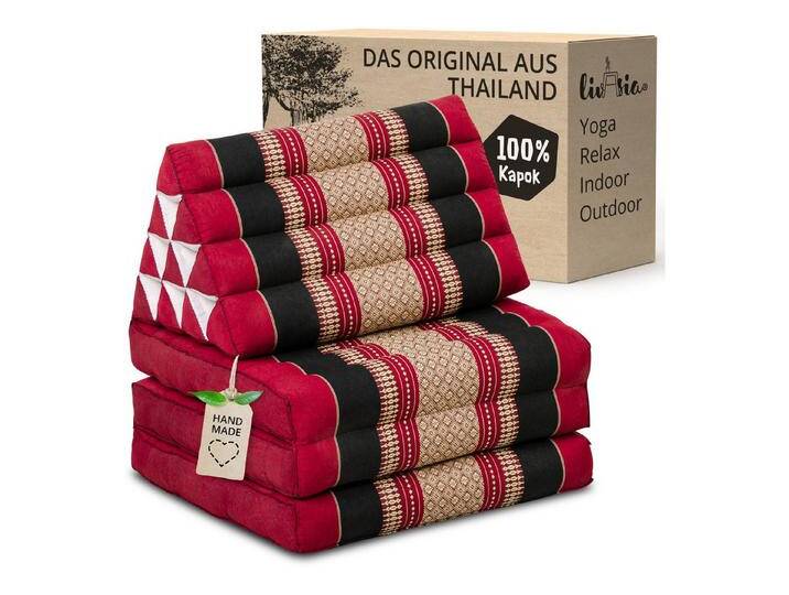livasia Sitzsack Thaikissen 3Auflagen (Classic) vegan und handgefertigt, 175x50x8cm, Kapok, rot schwarz, Rot/Schwarz von OTTO