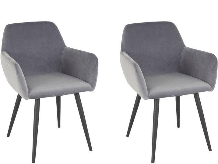 loft24 Esszimmersessel Liva (2er-Set, 2-St., 2er-Set), Esszimmerstuhl mit Armlehne, Bezug in Samtoptik, grau von OTTO