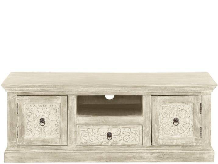 loft24 Lowboard Hiran, Fernsehschrank mit Kabelkanal, 2 Türen, 1 Schublade, Mangoholz, weiß von OTTO