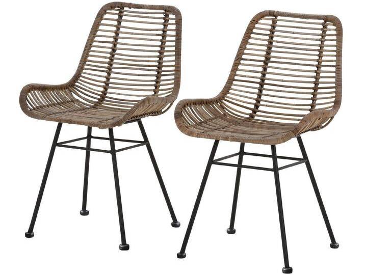 loft24 Rattanstuhl Jutla (2er-Set), Metallgestell mit Rattangeflecht, grau, grau von OTTO