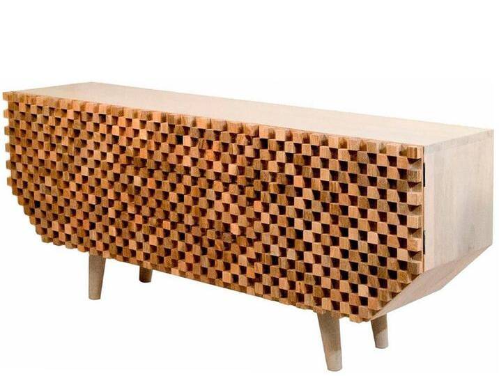 loft24 Sideboard Cook, Anrichte aus Massivholz, Schachbrettmuster Design, Breite 177 cm, beige von OTTO