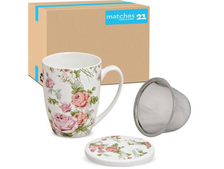 matches21 HOME & HOBBY Tasse Teetasse mit Deckel und Teesieb 36er Set Blumen Rosen-Blüten, Porzellan von OTTO