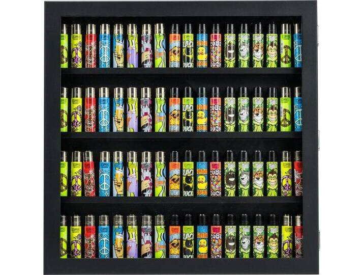 meytrade Vitrine Sammlervitrine für 72 Clipper Feuerzeuge in Holz weiß oder schwarz 42x42cm Vitrine für Clipper Feuerzeuge, schwarz, schwarz von OTTO