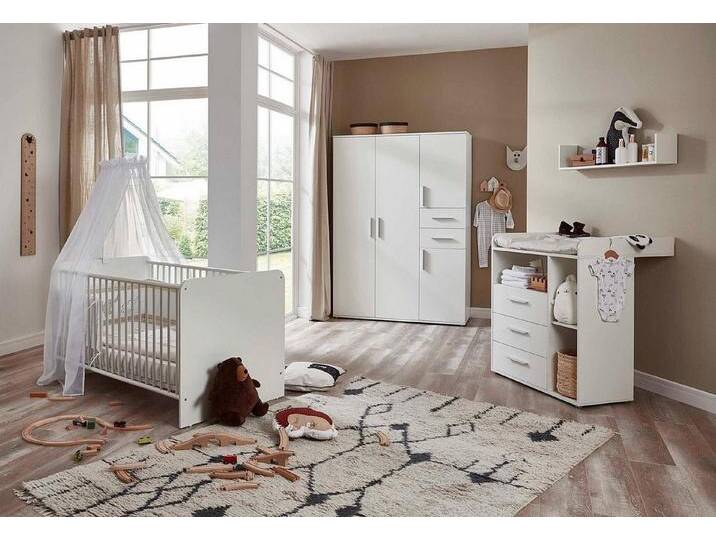 moebel-dich-auf Babymöbel-Set ALIYA 5, (in weiß, Babybett + Wickelkommode + Kleiderschrank 4-türig), Umbauseiten-Set oder Textil-Set, weiß von OTTO