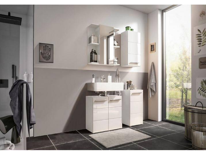 moebel-dich-auf Badmöbel-Set Vail, (Set 3, Spiegelschrank, Wbu, Hängeschrank, Kommode, 4-St), weiß, Weiß Hochglanz von OTTO