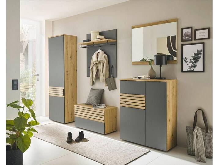 moebel-dich-auf Garderoben-Set MAILAND, (Komplett-Set, Garderobenschrank + Paneel + Bank + Spiegel + Schuhkommode), erhältlich in 2 Farbkombinationen von OTTO