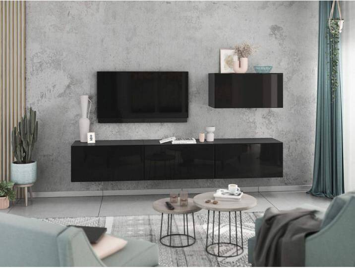 moebel-dich-auf Wohnwand VARIANTO 4, (4- teilig., besteht aus 4x Schrank mit Klappe), MDF Fronten tiefgezogen, Softclose, grau schwarz von OTTO
