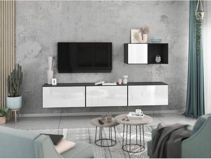 moebel-dich-auf Wohnwand VARIANTO 5, (5- teilig., 3x Schrank mit Klappe, 1x Regal offen, 1x Schrank mit Tür), grau, anthrazit matt / weiß Hochglanz von OTTO