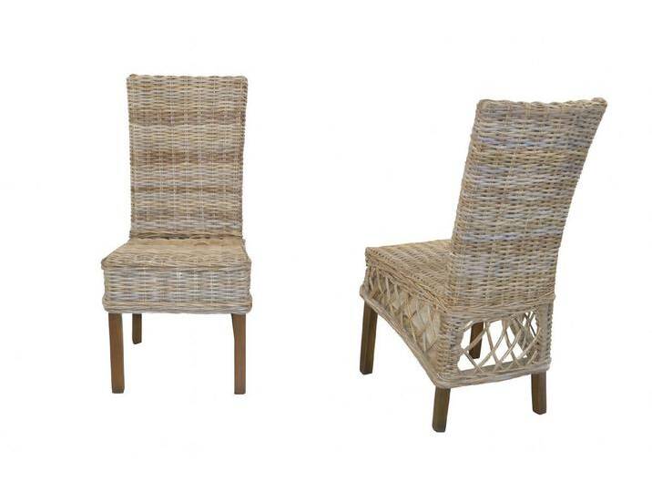 moebel-direkt-online Rattanstuhl 2Rattanstühle inklusive Sitzkissen (2er-Set), 2er-Set mit Sitzkissen, braun grau, Geflecht Kubu grau/Beine braun von OTTO