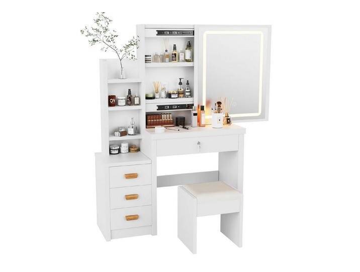 oyajia Schminktisch LED-Beleuchtung,mit Spiegel Hocker und 4 Schubladen Kosmetiktisch (einstellbare Helligkeit, modern, mit Spiegel Hocker) von OTTO