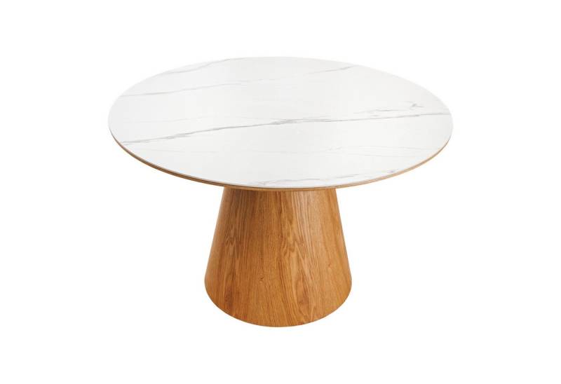 riess-ambiente Esstisch UNIQUE 120cm weiß / natur · runder Küchentisch mit Keramik-Platte (Einzelartikel, 1-St), 4 Personen · Säulenfuß · Eiche-Echtholzfurnier · Marmor-Design von riess-ambiente