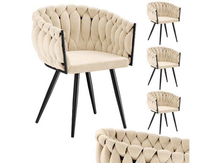 skølm Esszimmerstuhl Sudri mit Samtbezug gepolstert (4er Set, creme beige, Metallgestell), Armlehnenstühle in Flecht-Look, verfügbar als 2er/6er Set, beige von OTTO