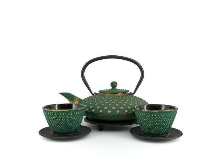 teayumi Teekanne CHIYO Tetsubin Komplett-Set Gusseisenkanne 800 ml Grüngold, 0.8 l, (Komplett-Set, 8-teilig), mit herausnehmbaren Edelstahlsieb von OTTO