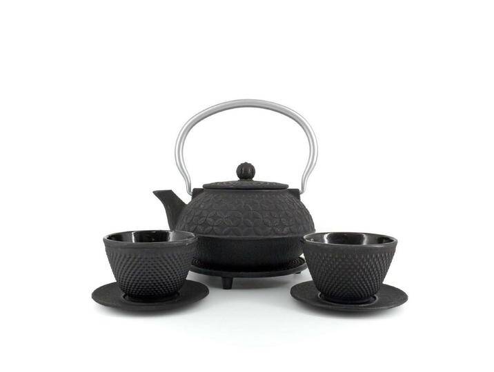 teayumi Teekanne SHINO Tetsubin Komplett-Set Gusseisenkanne 900 ml Schwarzsilber, 0.9 l, (Komplett-Set, 8-teilig), mit herausnehmbaren Edelstahlsieb von OTTO