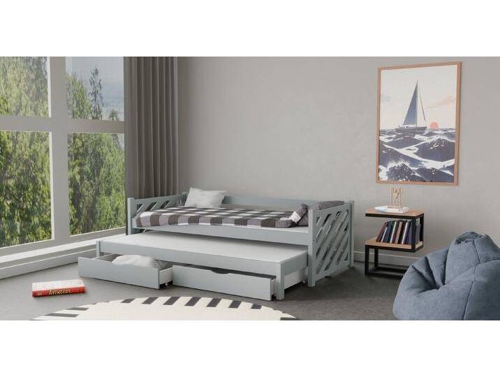 thematys Kinderbett mit Ausziehbett 2 Schubladen 90x200cm inkl. 2 Matratzen - Jugendbett (MADE IN EU-in Weiß, Mint, Lawendel, Grau, Schwarz, Kaschmir, für Jungen und Mädchen + inkl. 2 Matratzen), Kinderbett aus Kiefernholz von OTTO