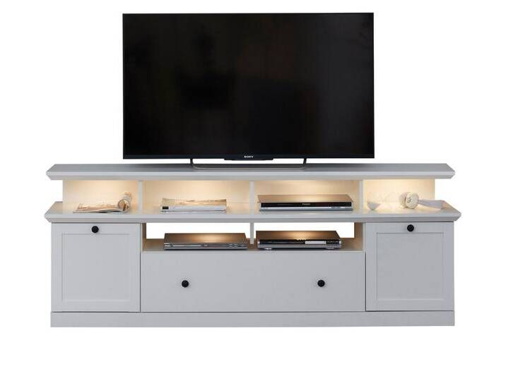 trendteam Lowboard Baxter (TV Unterschrank in Landhaus weiß, Breite 177 cm), Komforthöhe, weiß, Mit LED Beleuchtungsset von OTTO