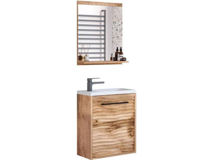 welltime Badmöbel-Set Canada, (Komplett-Set, 2-St., Fronten mit Wellenstruktur), Badmöbel mit Soft-Close, Gästebad Waschtisch mit Becken und Spiegel von OTTO