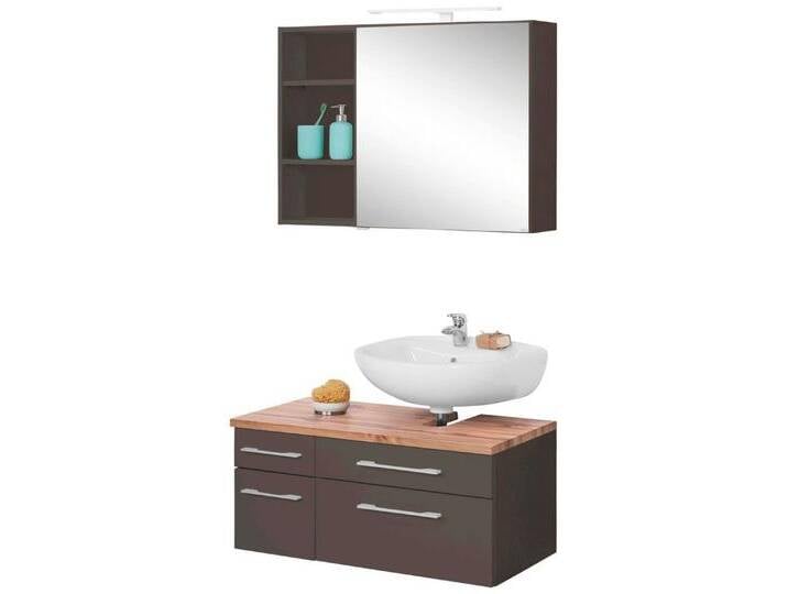 welltime Badmöbel-Set Davos, (3-St), Spiegelschrank, Regal und Waschbeckenunterschrank, grau, Siphonausschnitt rechts, graphit/grau von OTTO