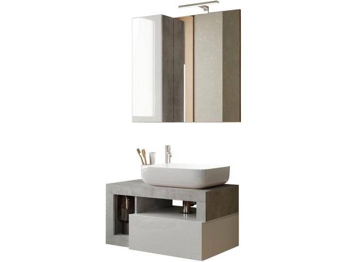 welltime Badmöbel-Set Hamburg, Badezimmerset 2tlg. Breite 79 cm, Badmöbel, Waschtisch inkl., (Spar-Set, 2-St), Waschbecken, Spiegelschrank mit LED Aufbauleuchte, Soft-Close-Funktion von OTTO