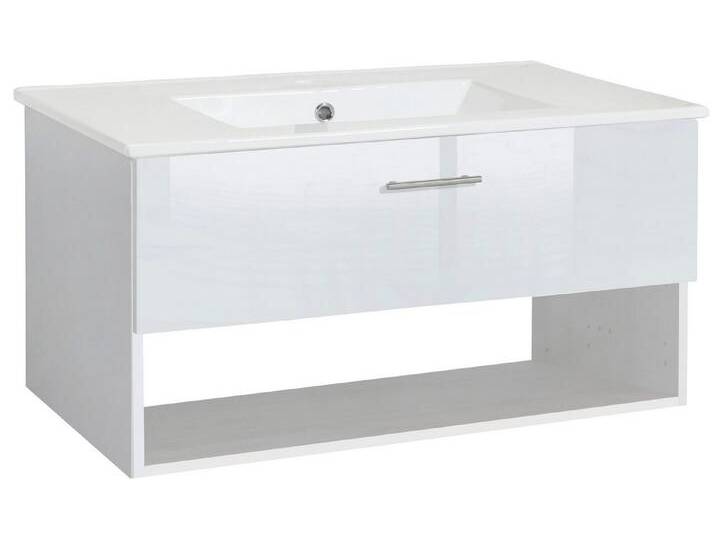welltime Waschtisch Trento Light mit Keramik-Auflagebecken, 1 Auzug und 1 offenes Fach, Breite: 81cm, Weiß Hochglanz, weiß von OTTO