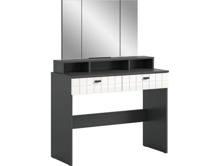 xonox.home Schminktisch (3tlg. Set bestehend aus Schminktisch, Aufsatz, Spiegel), Anthrazit Nachbildung Weiß Hochglanz Melamin Modern 100x142x42 cm von OTTO