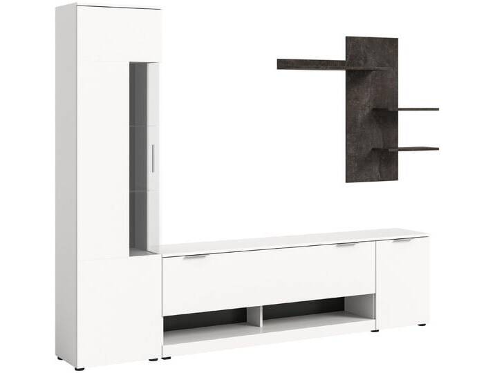 xonox.home Wohnwand Ben, (3tlg. Set bestehend aus Vitrine, Lowboard, Wandregal), Weiß Für TV Bis 65 Zoll Modern 250x190x35 cm, grau weiß von OTTO