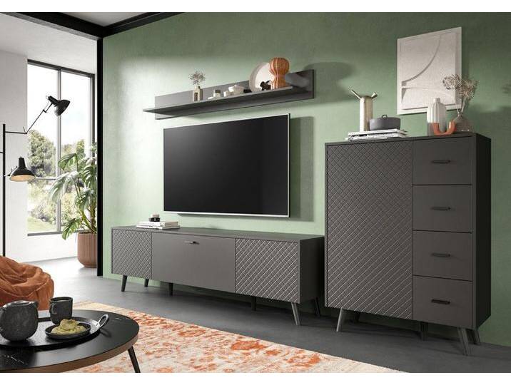 xonox.home Wohnwand Wohnwand Wohnkombination Linea 2, 3-teilig, grau, (3-St), Wohnkombination, modern, grau von OTTO